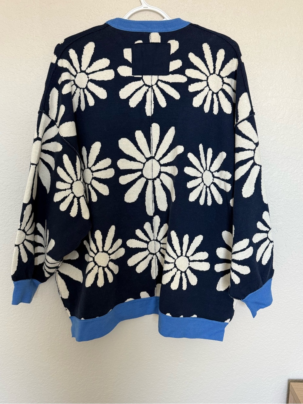 We The Free Navy Cardigan with White Daisy Pattern and Blue Trim - Picture 2 of 3
